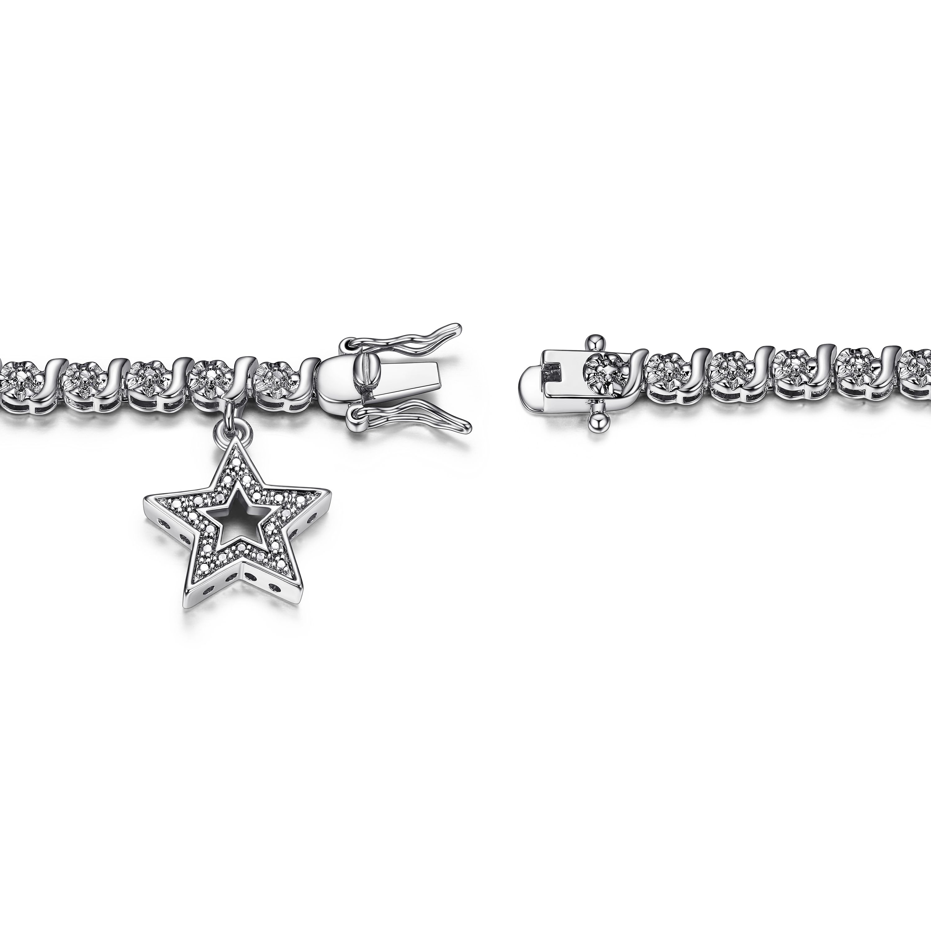 Diamond Accent Star Bracelet in Silver, 18K Yellow Gold or 18K Rose Gold Over Bronze