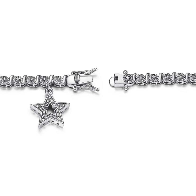 Diamond Accent Star Bracelet in Silver, 18K Yellow Gold or 18K Rose Gold Over Bronze