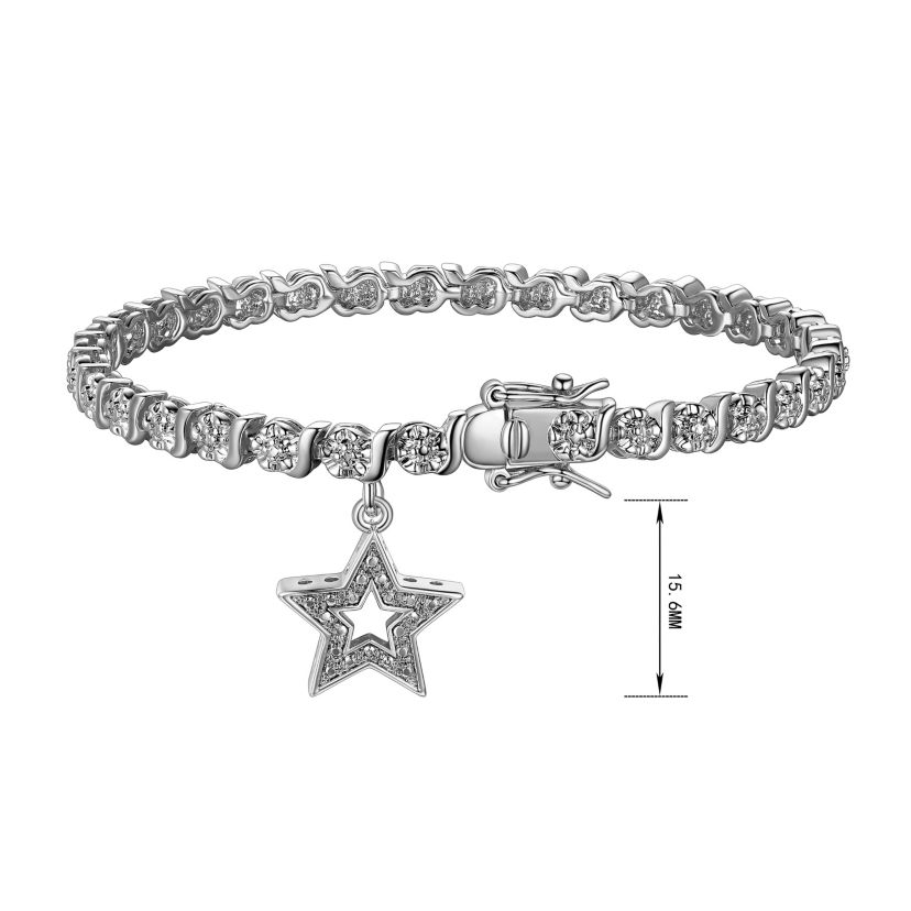 Diamond Accent Star Bracelet in Silver, 18K Yellow Gold or 18K Rose Gold Over Bronze