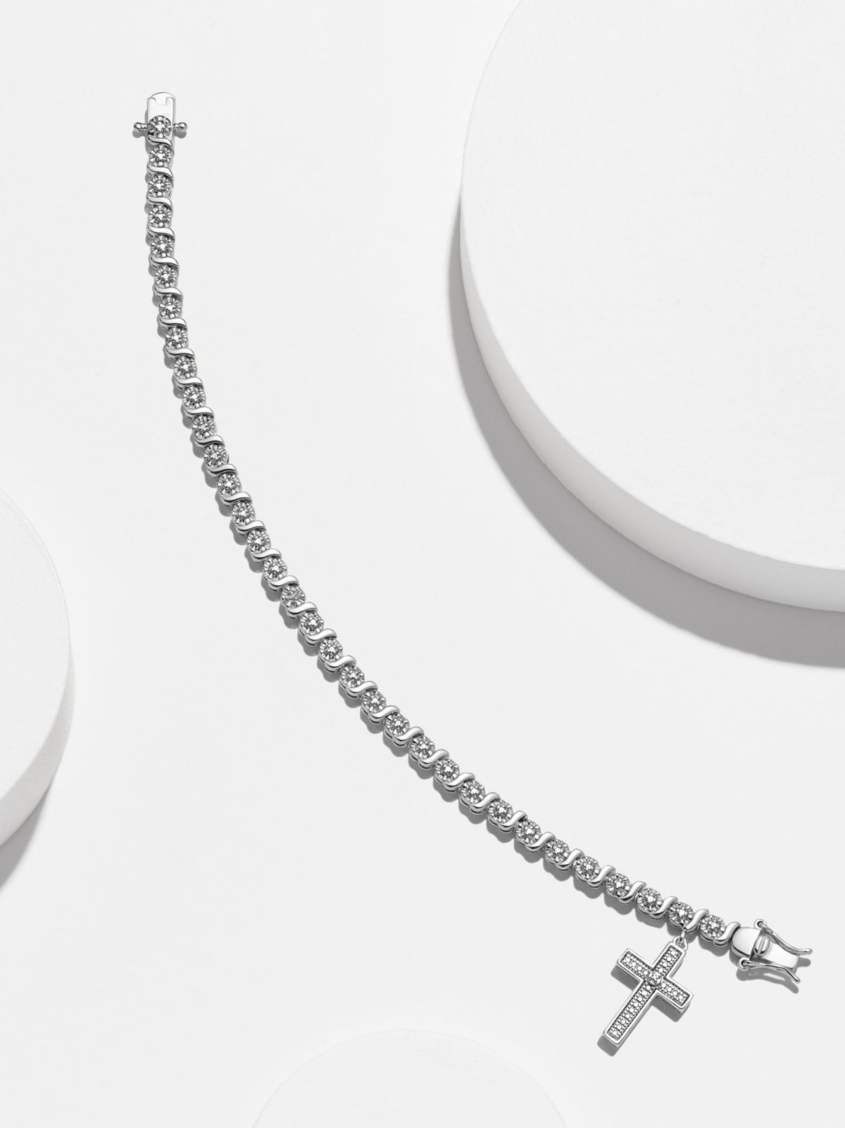 Diamond Accent Cross Bracelet in Silver, 18K Yellow Gold or 18K Rose Gold Over Bronze