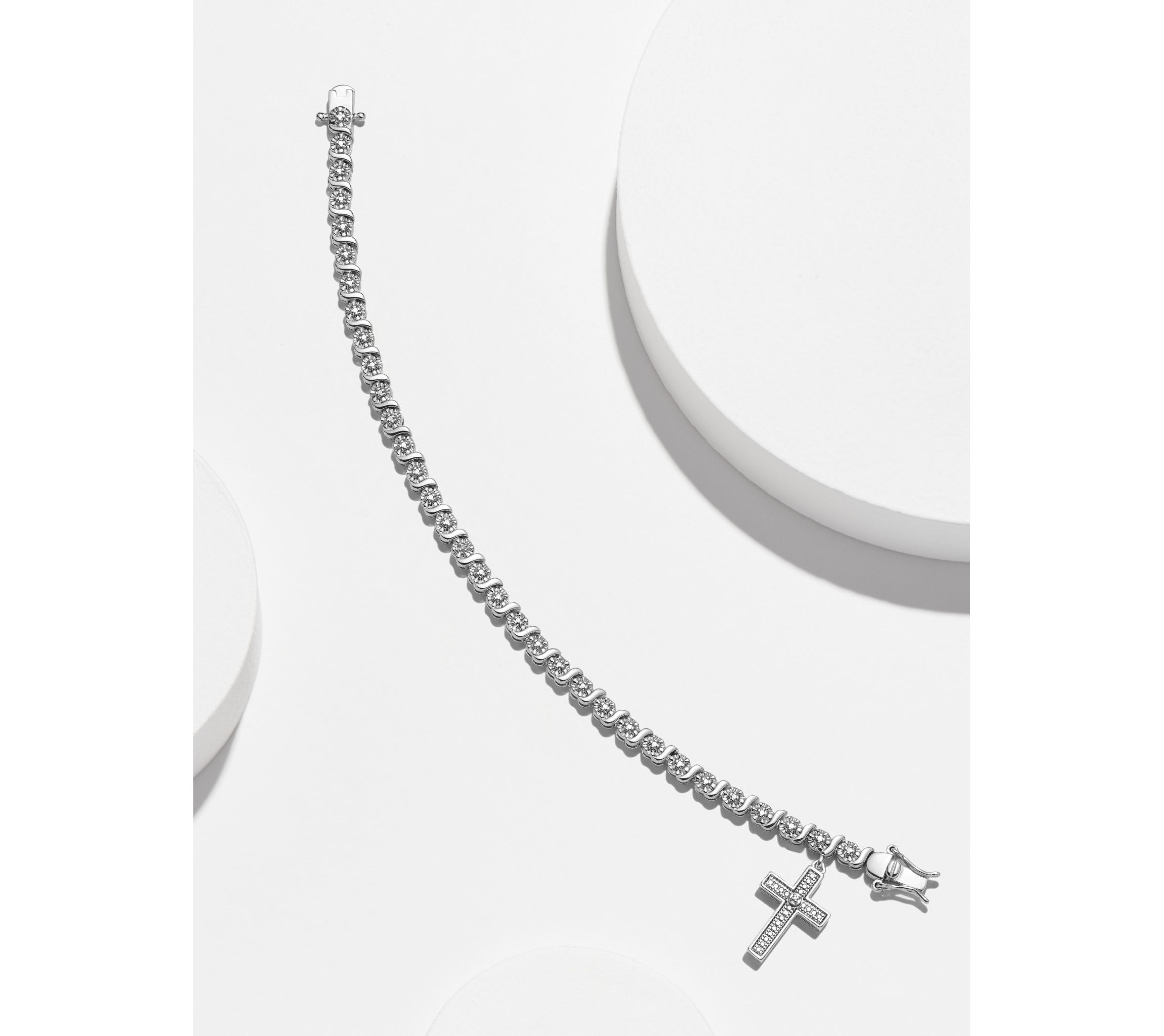 Diamond Accent Cross Bracelet in Silver, 18K Yellow Gold or 18K Rose Gold Over Bronze