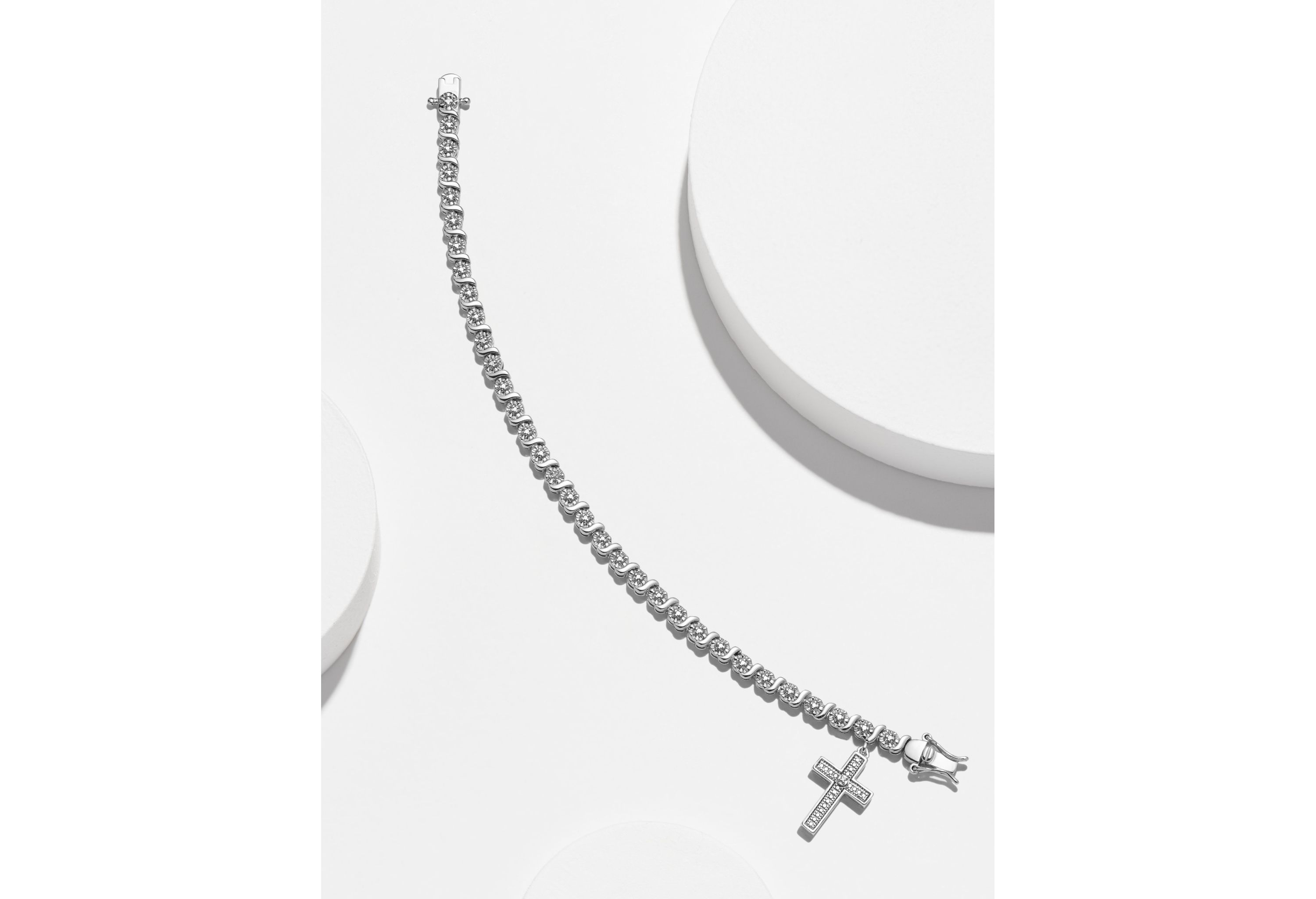 Diamond Accent Cross Bracelet in Silver, 18K Yellow Gold or 18K Rose Gold Over Bronze