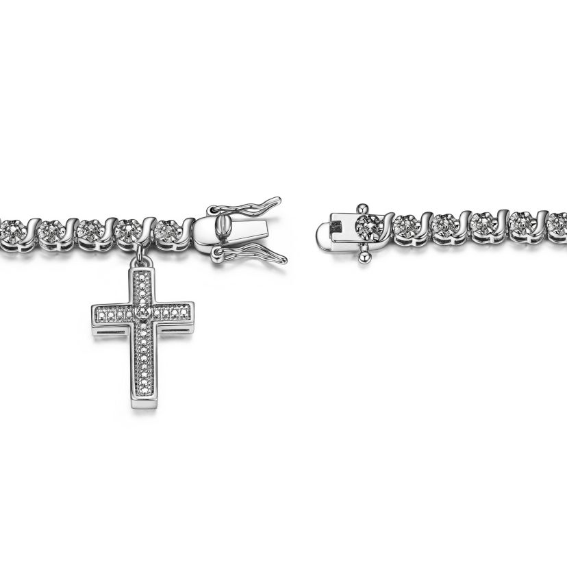 Diamond Accent Cross Bracelet in Silver, 18K Yellow Gold or 18K Rose Gold Over Bronze