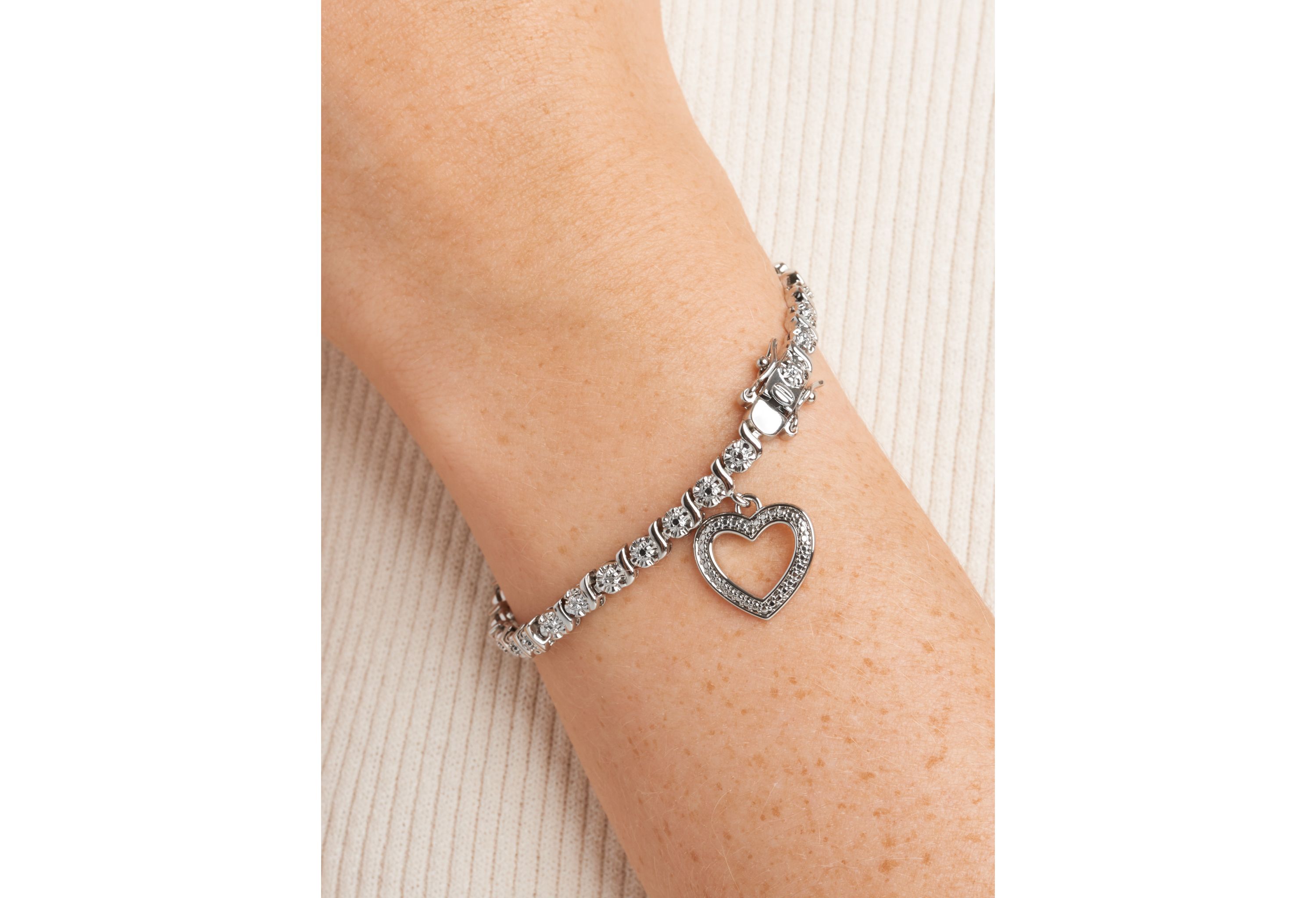 Diamond Accent Heart Bracelet in Silver or 18K Rose Gold Over Bronze