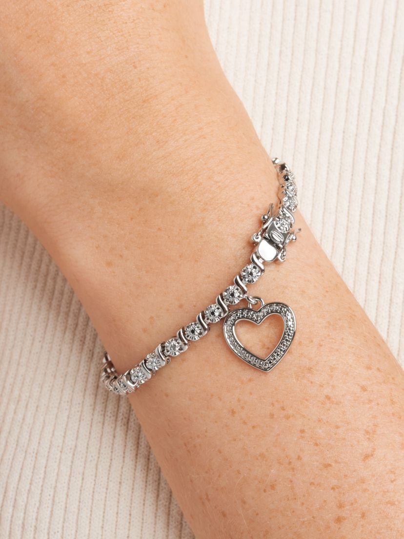 Diamond Accent Heart Bracelet in Silver or 18K Rose Gold Over Bronze