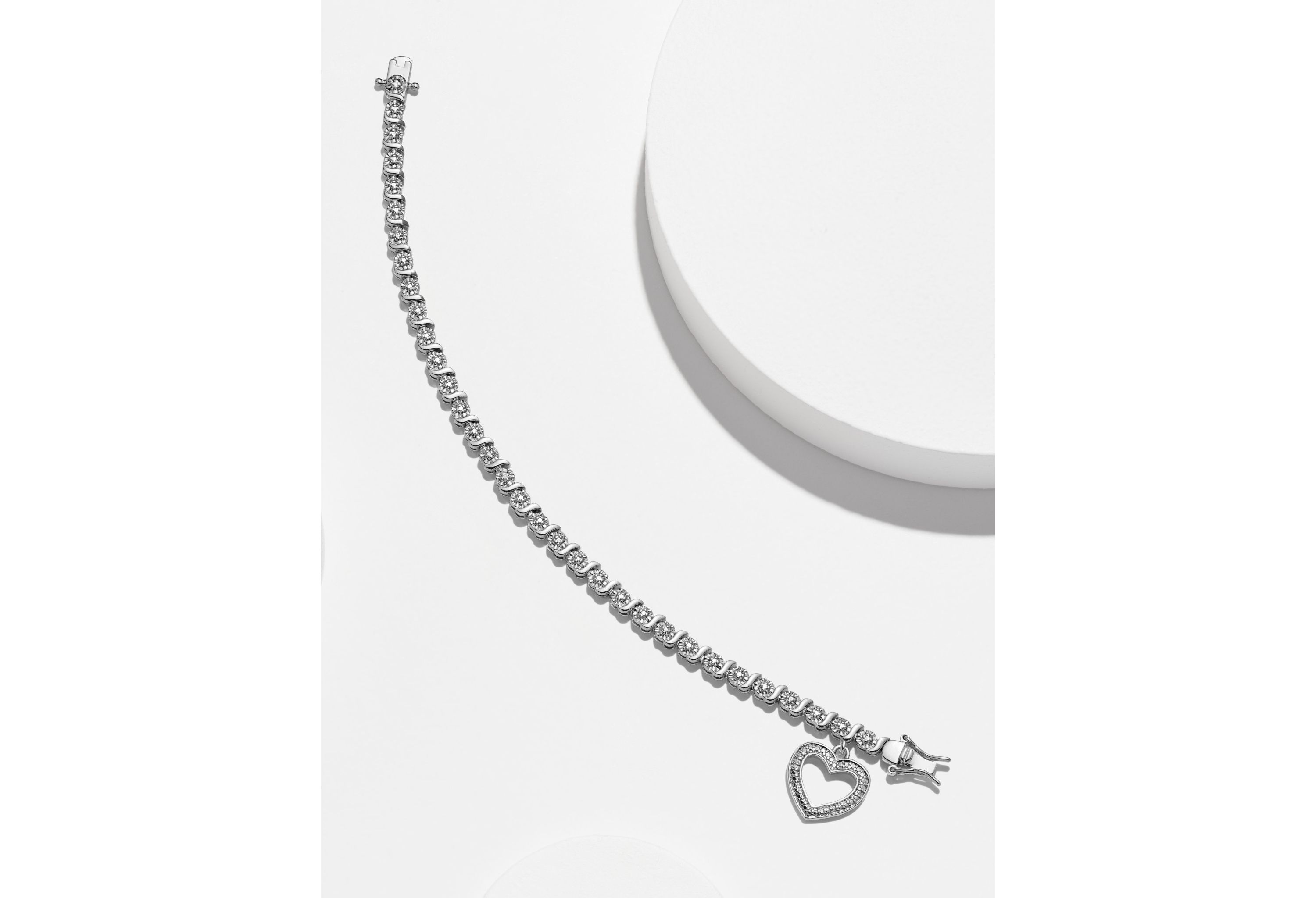 Diamond Accent Heart Bracelet in Silver or 18K Rose Gold Over Bronze