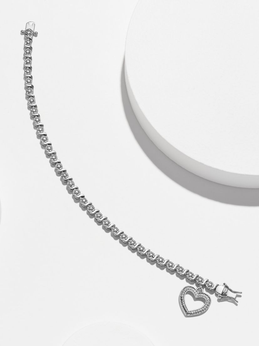 Diamond Accent Heart Bracelet in Silver or 18K Rose Gold Over Bronze