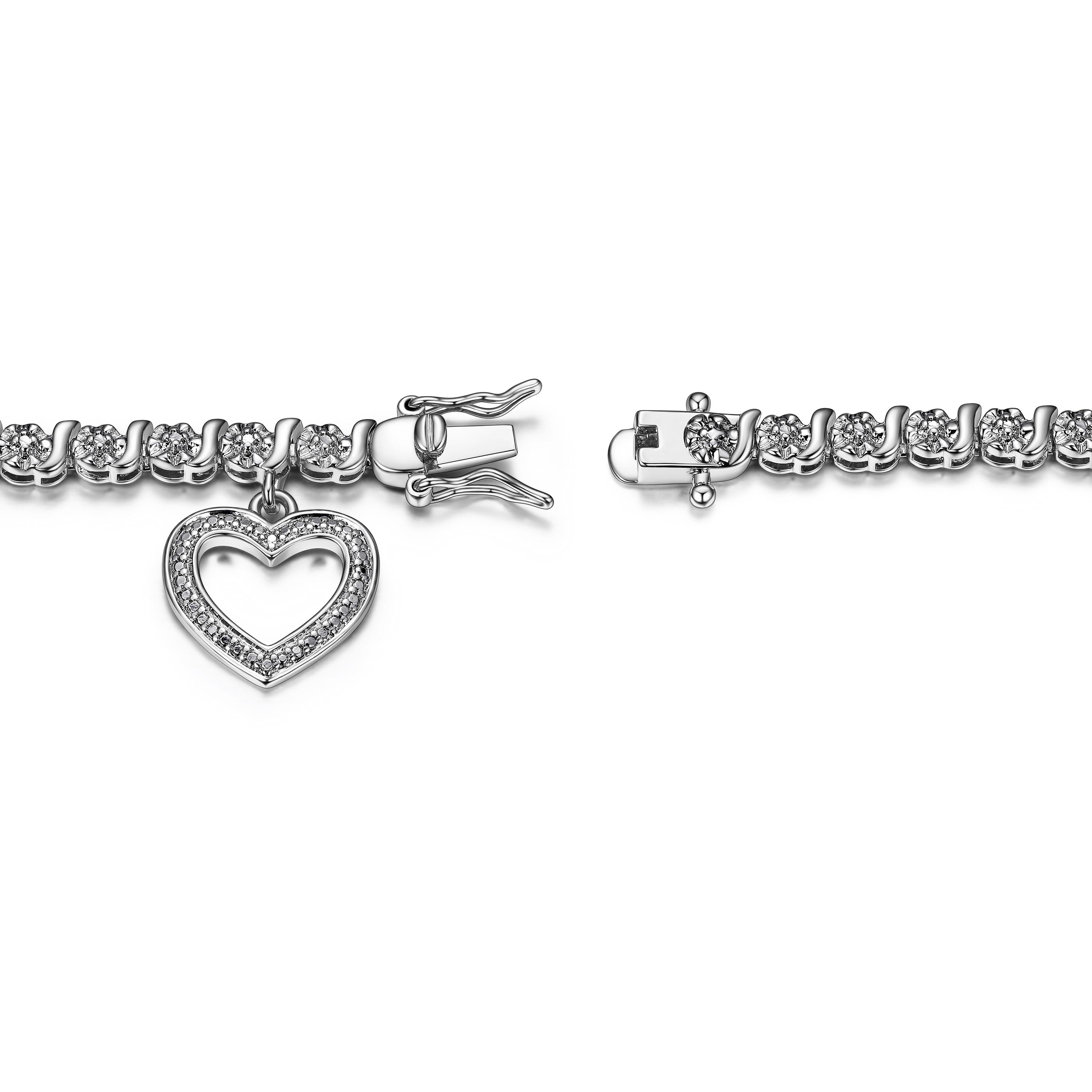 Diamond Accent Heart Bracelet in Silver or 18K Rose Gold Over Bronze