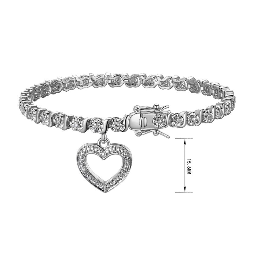 Diamond Accent Heart Bracelet in Silver or 18K Rose Gold Over Bronze