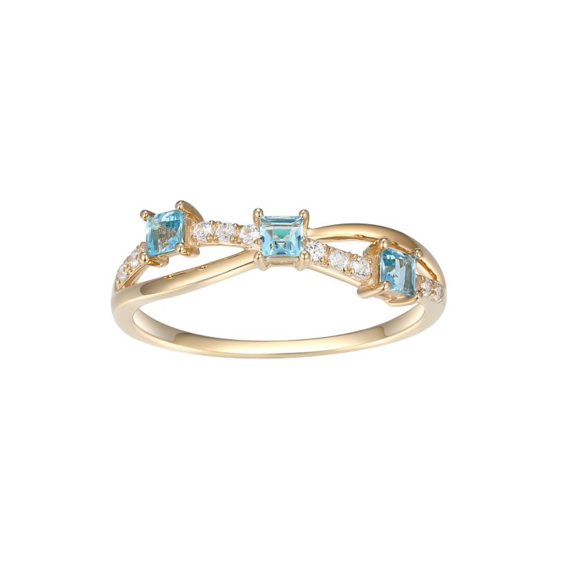 Lab Created 10k White Gold Genuine Blue Topaz and Created White Sapphire Ring