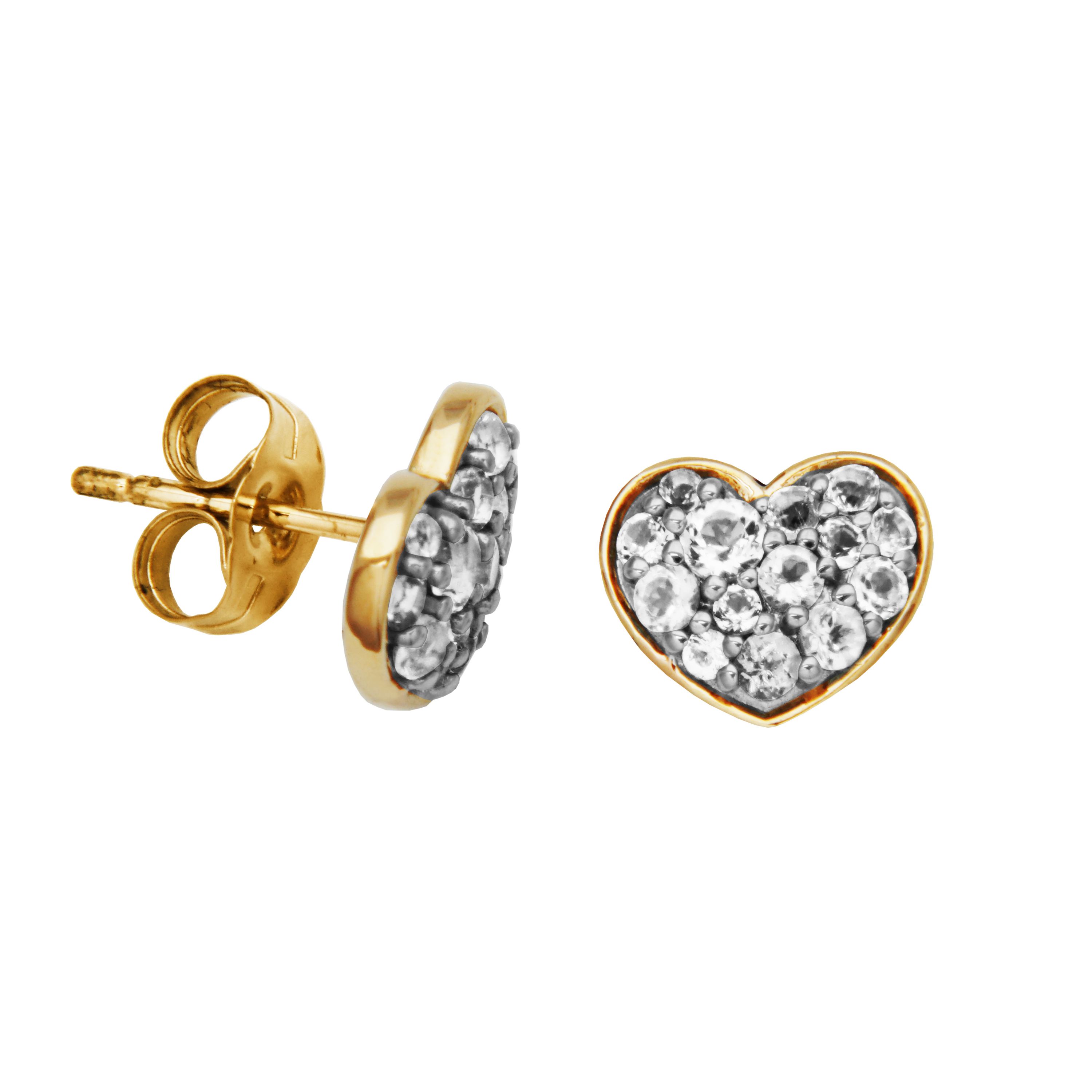 Genuine Gemstone Pave Diminutive Heart Stud Earrings in 10k Yellow Gold