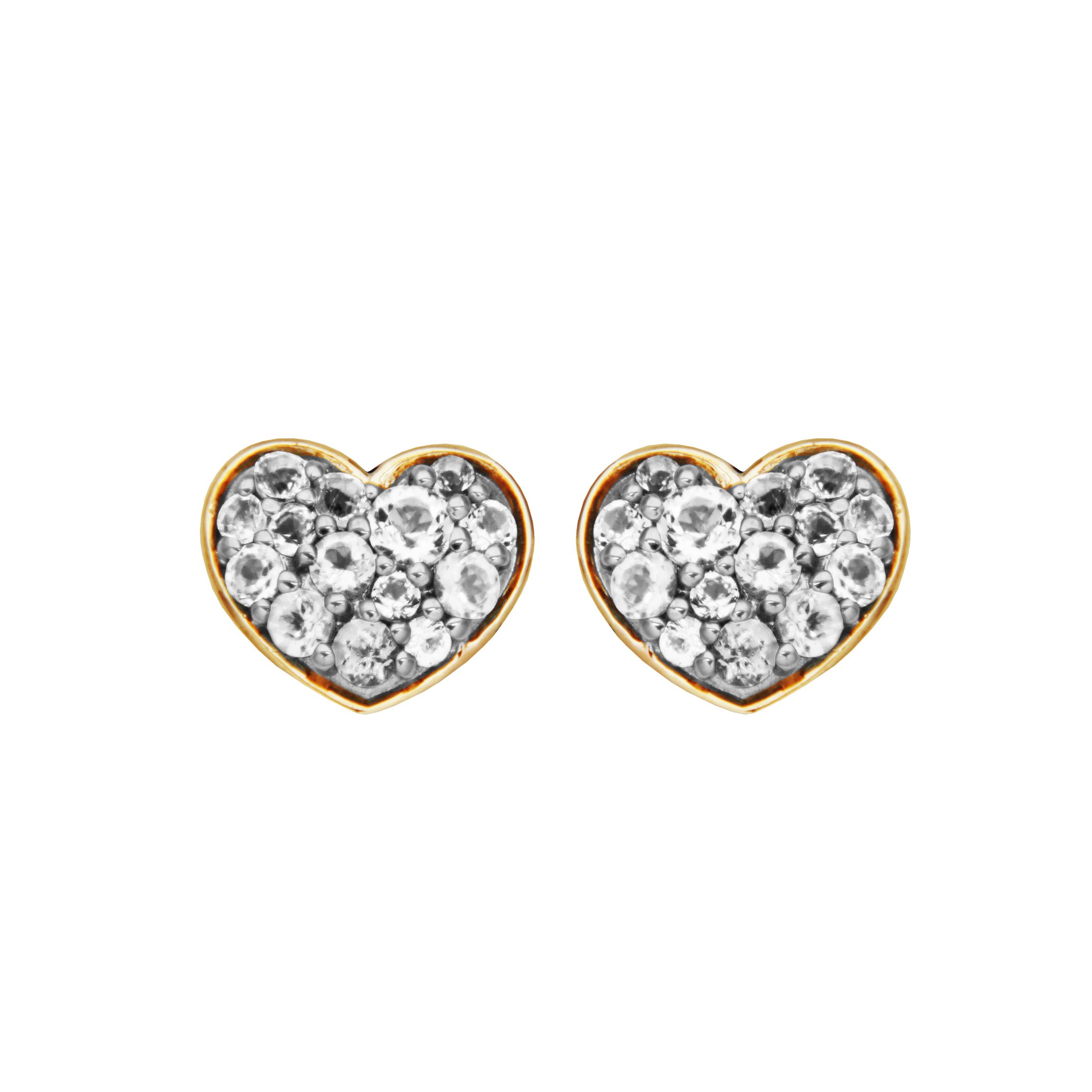 Genuine Gemstone Pave Diminutive Heart Stud Earrings in 10k Yellow Gold