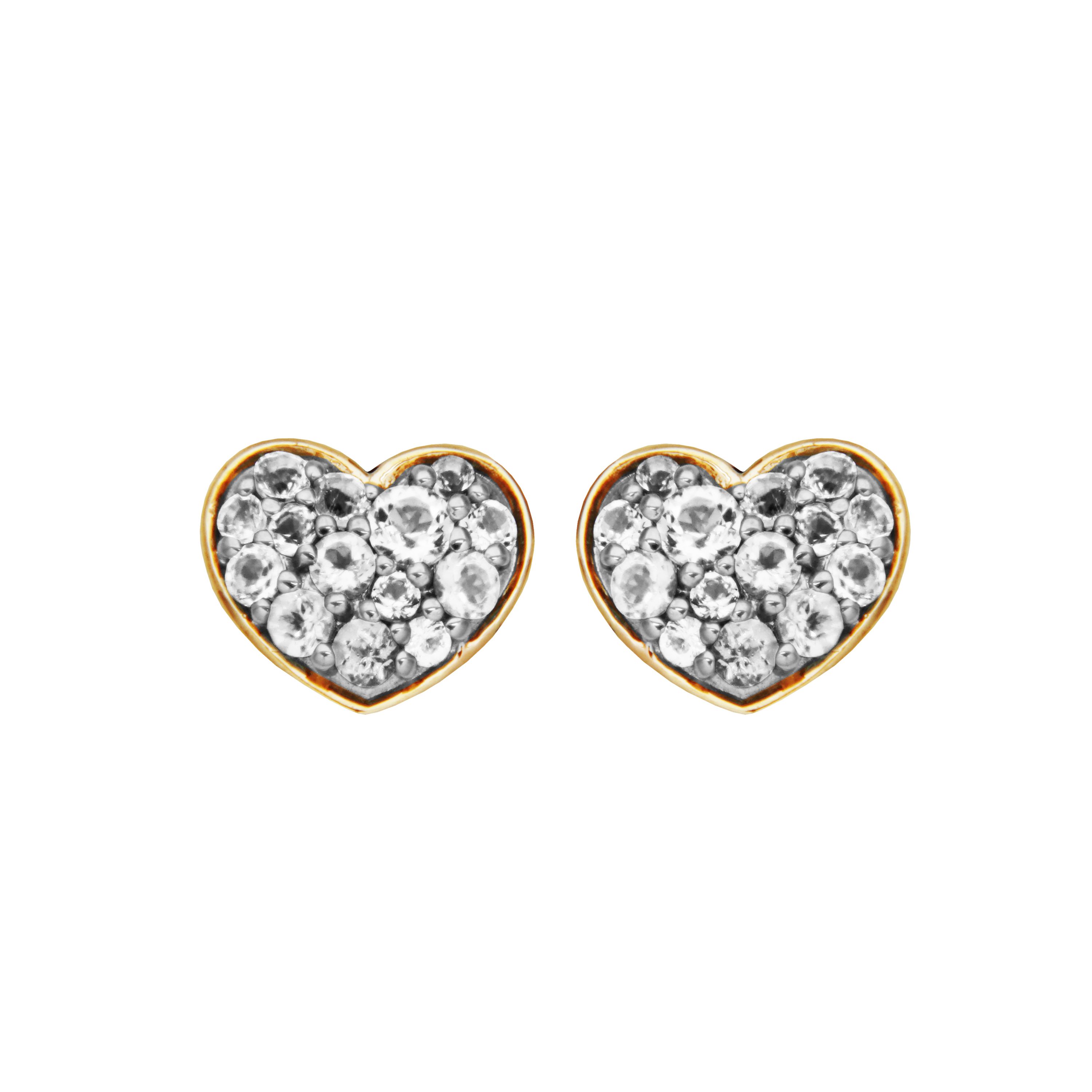 Genuine Gemstone Pave Diminutive Heart Stud Earrings in 10k Yellow Gold