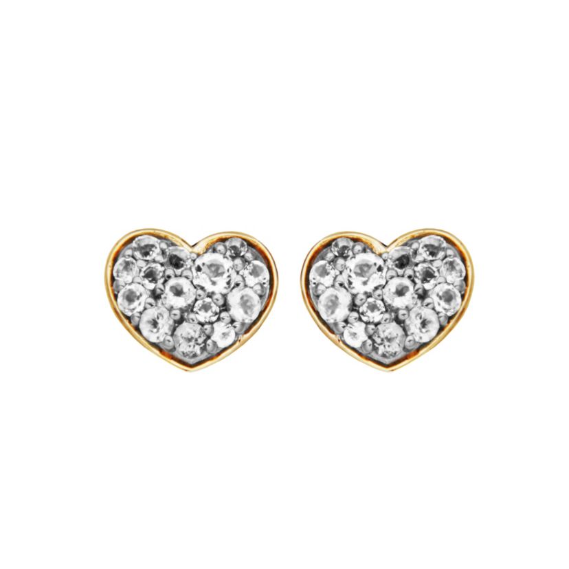 Genuine Gemstone Pave Diminutive Heart Stud Earrings in 10k Yellow Gold