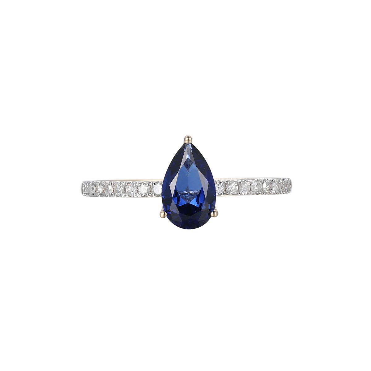 Lab Created Created Blue Sapphire Pear Shaped with 1/8 cttw Diamond Ring in 10k White Gold
