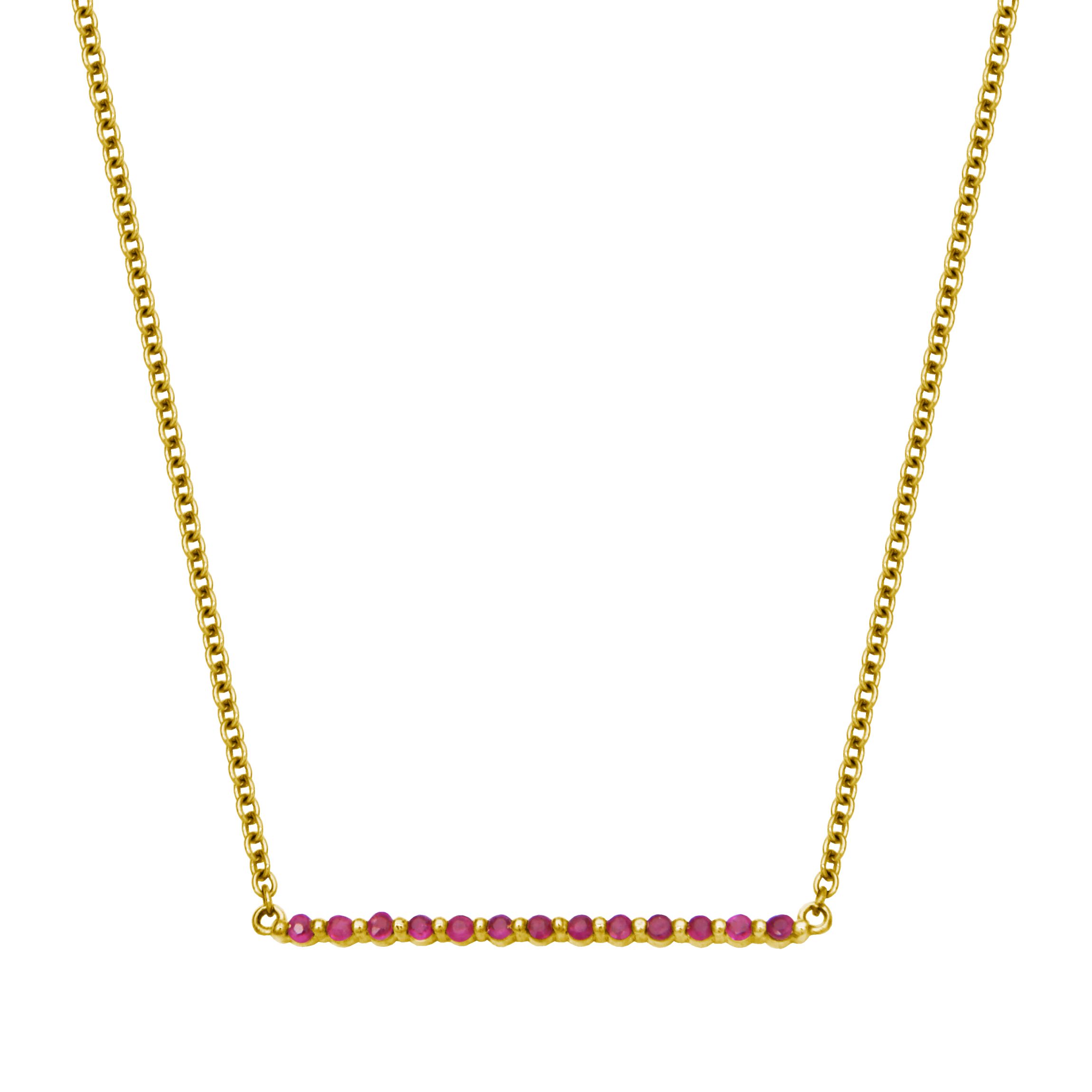 10k Yellow Gold Genuine Ruby, Emerald, or Sapphire Bar Pendant Necklace