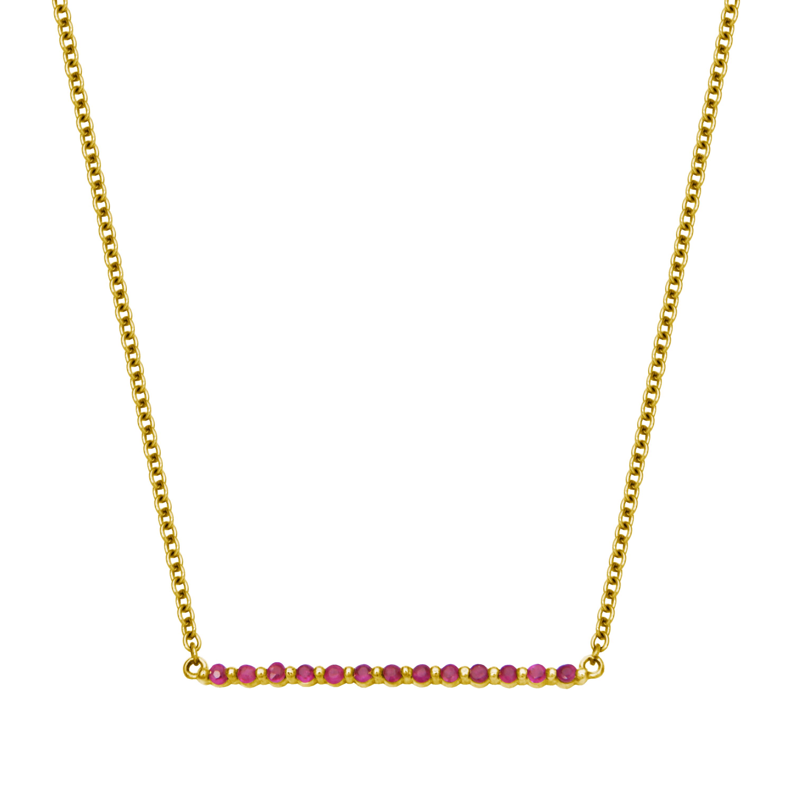 10k Yellow Gold Genuine Ruby, Emerald, or Sapphire Bar Pendant Necklace