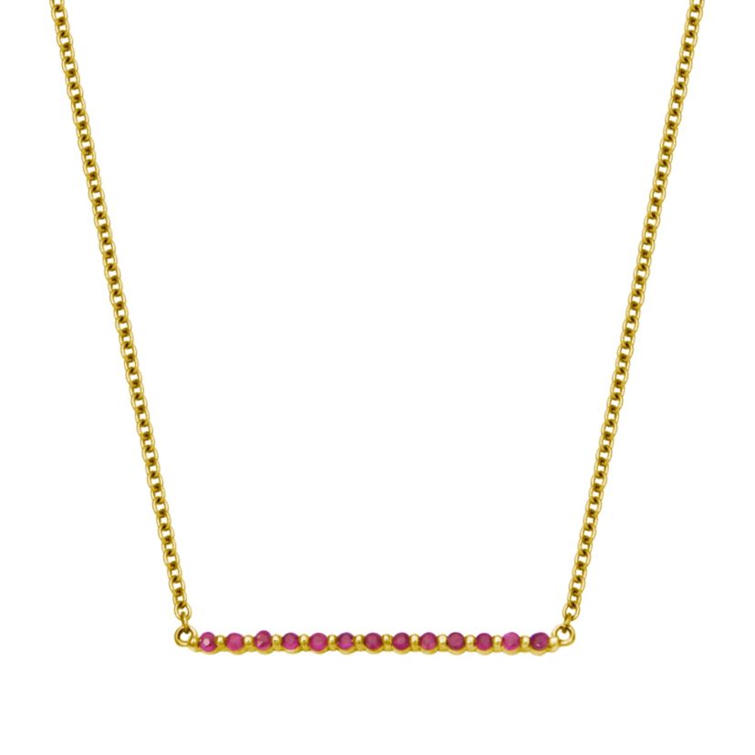 10k Yellow Gold Genuine Ruby, Emerald, or Sapphire Bar Pendant Necklace