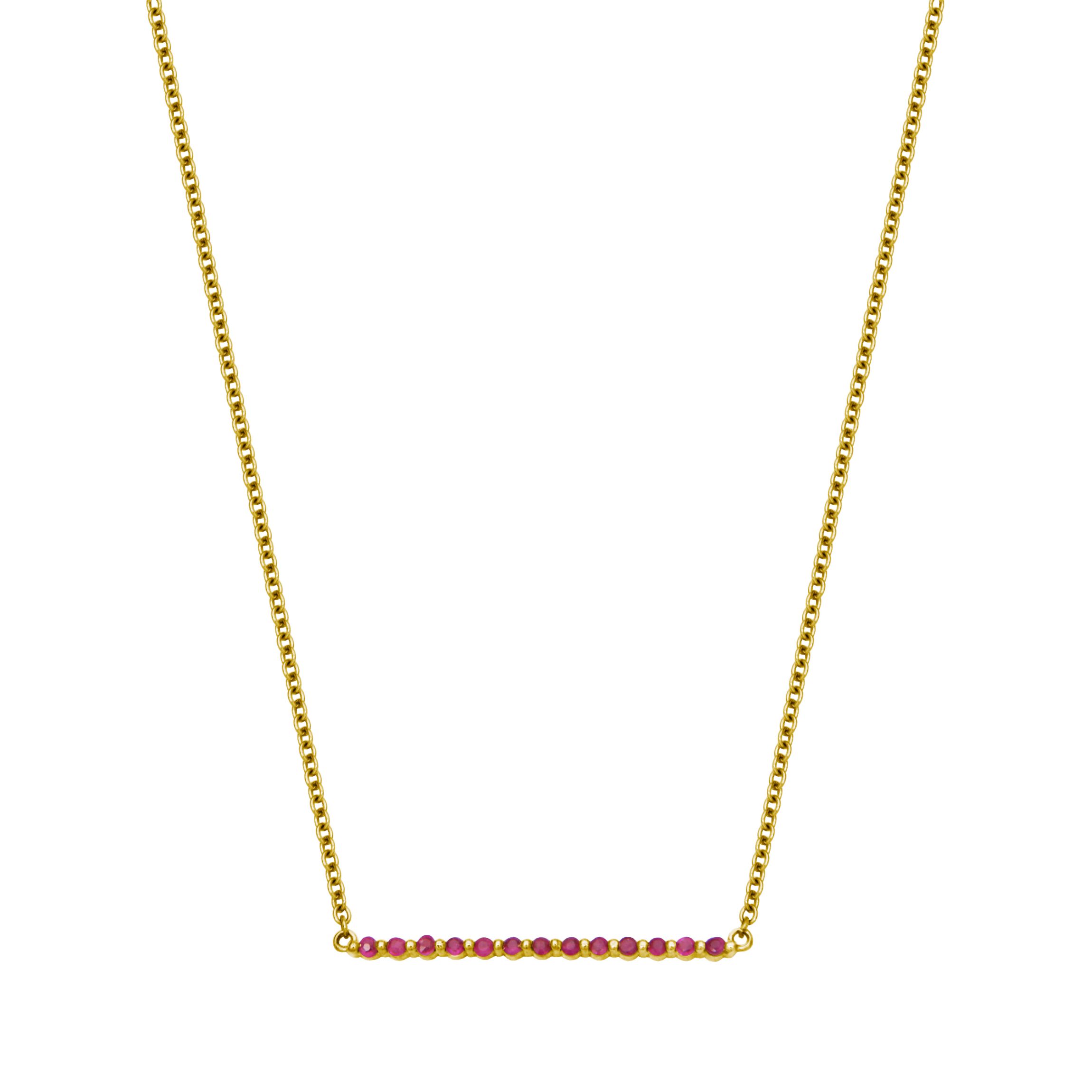 10k Yellow Gold Genuine Ruby, Emerald, or Sapphire Bar Pendant Necklace