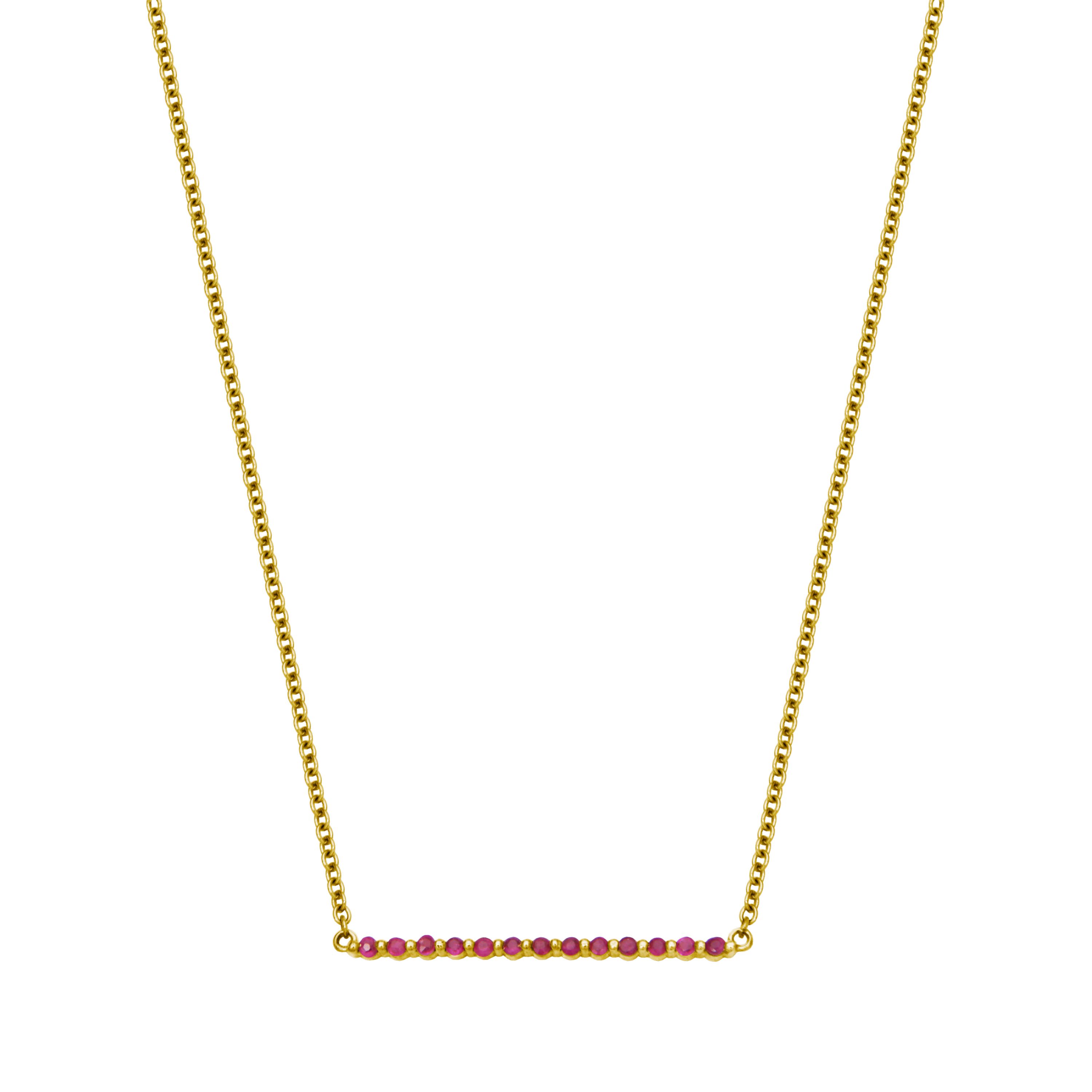 10k Yellow Gold Genuine Ruby, Emerald, or Sapphire Bar Pendant Necklace
