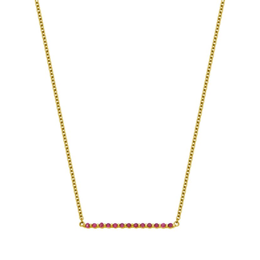 10k Yellow Gold Genuine Ruby, Emerald, or Sapphire Bar Pendant Necklace