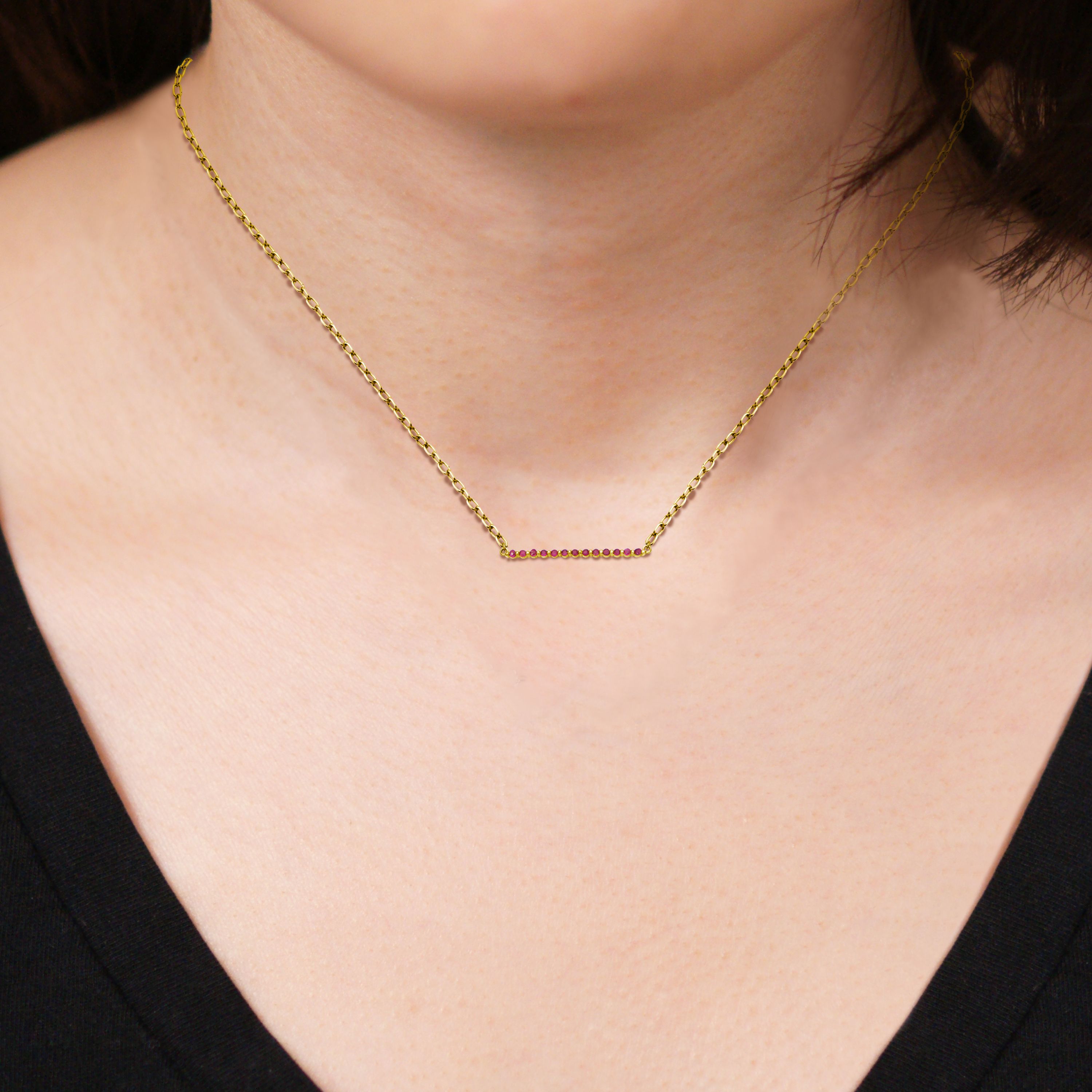 10k Yellow Gold Genuine Ruby, Emerald, or Sapphire Bar Pendant Necklace