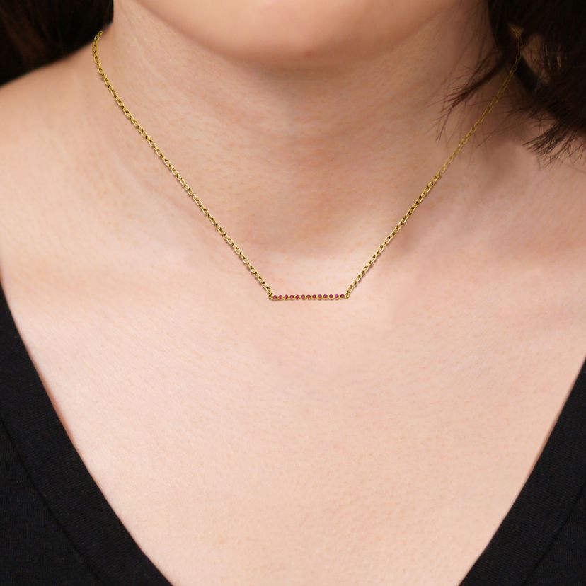 10k Yellow Gold Genuine Ruby, Emerald, or Sapphire Bar Pendant Necklace
