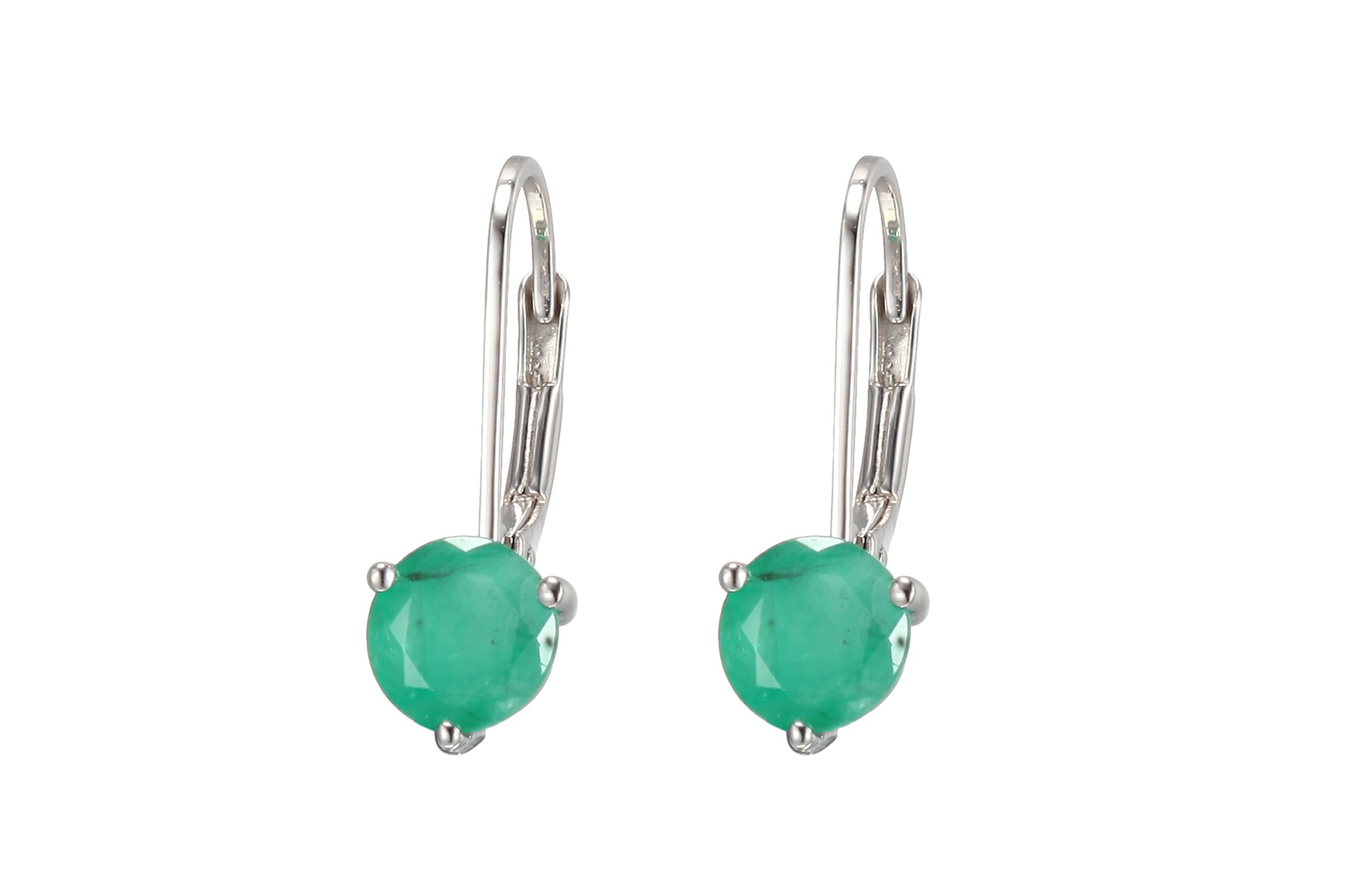 10k White Gold Trinity Prong Genuine Gemstone Leverback Earrings