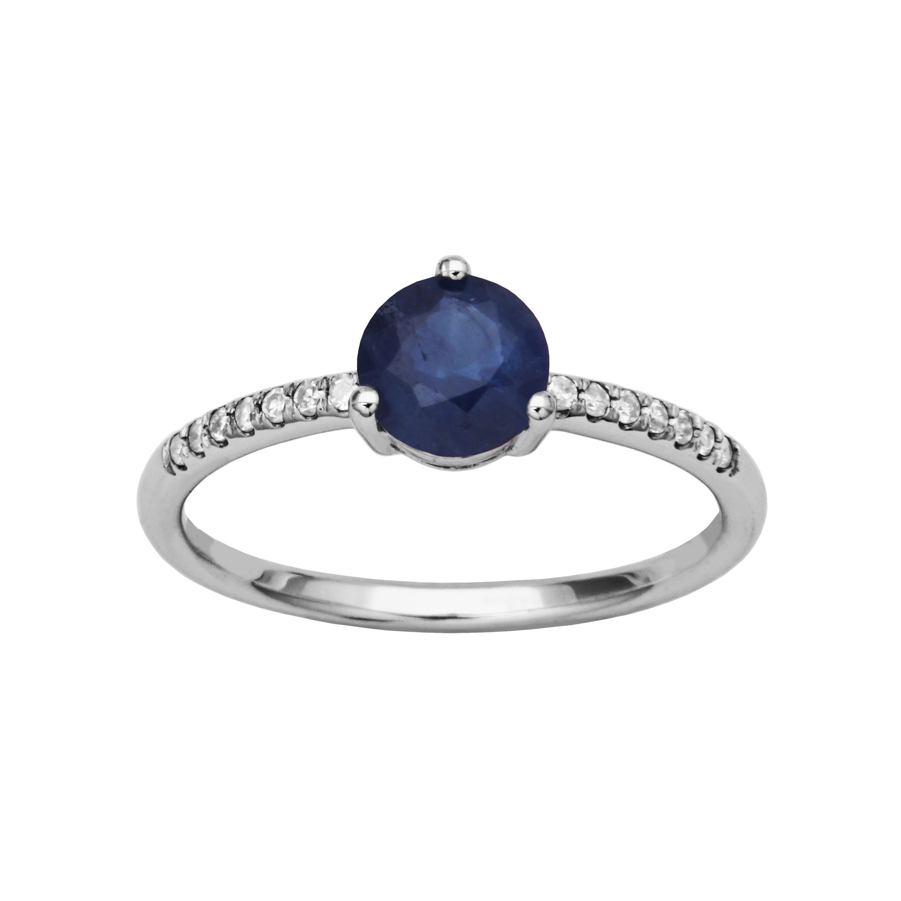 10k White Gold Genuine Gemstone Diamond Accent Trinity Prong Ring, Available in White, Topaz, Blue Topaz, Emerald, Sapphire, Ruby