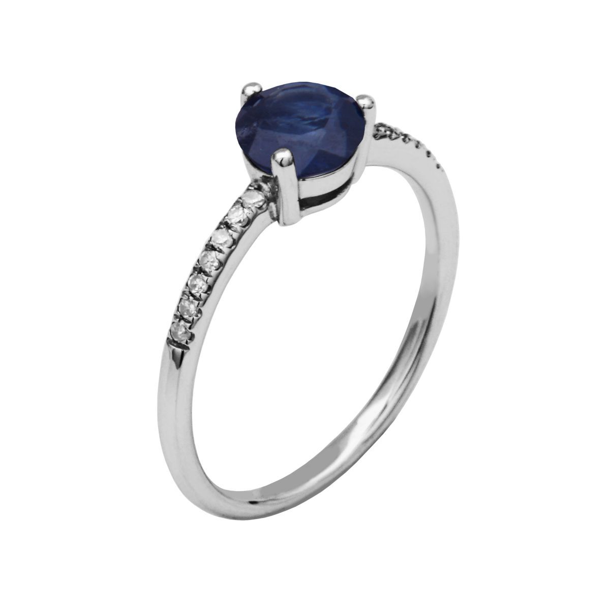 10k White Gold Genuine Gemstone Diamond Accent Trinity Prong Ring, Available in White, Topaz, Blue Topaz, Emerald, Sapphire, Ruby