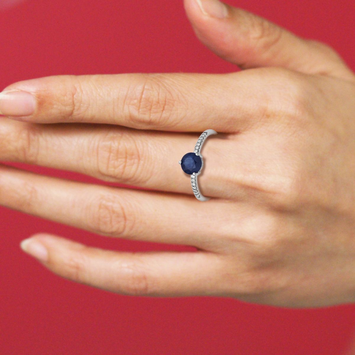 10k White Gold Genuine Gemstone Diamond Accent Trinity Prong Ring, Available in White, Topaz, Blue Topaz, Emerald, Sapphire, Ruby