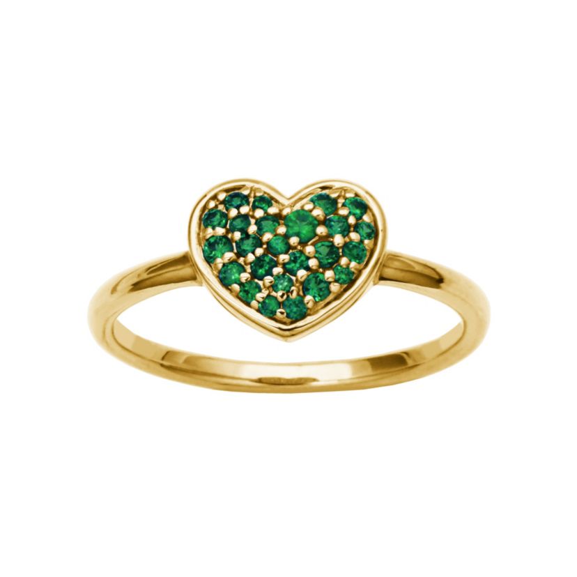 10k Yellow Gold Genuine Gemstone Pave Diminutive Heart Ring