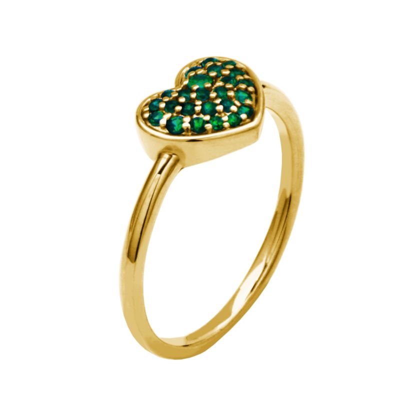 10k Yellow Gold Genuine Gemstone Pave Diminutive Heart Ring