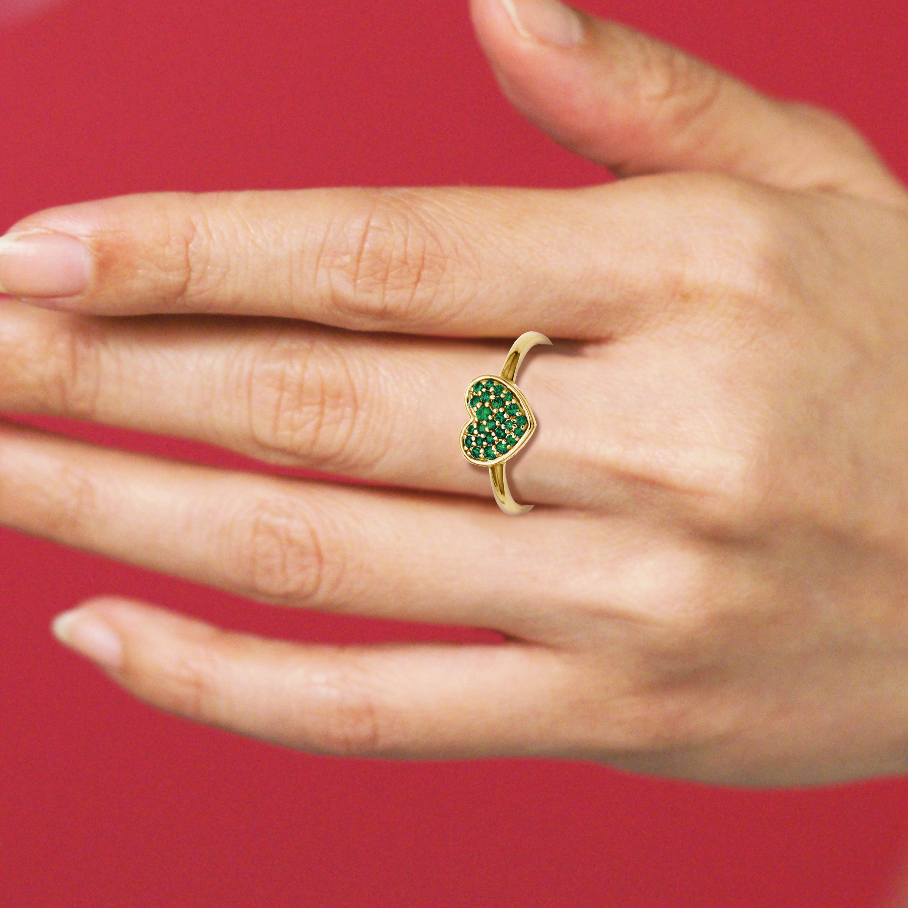 10k Yellow Gold Genuine Gemstone Pave Diminutive Heart Ring