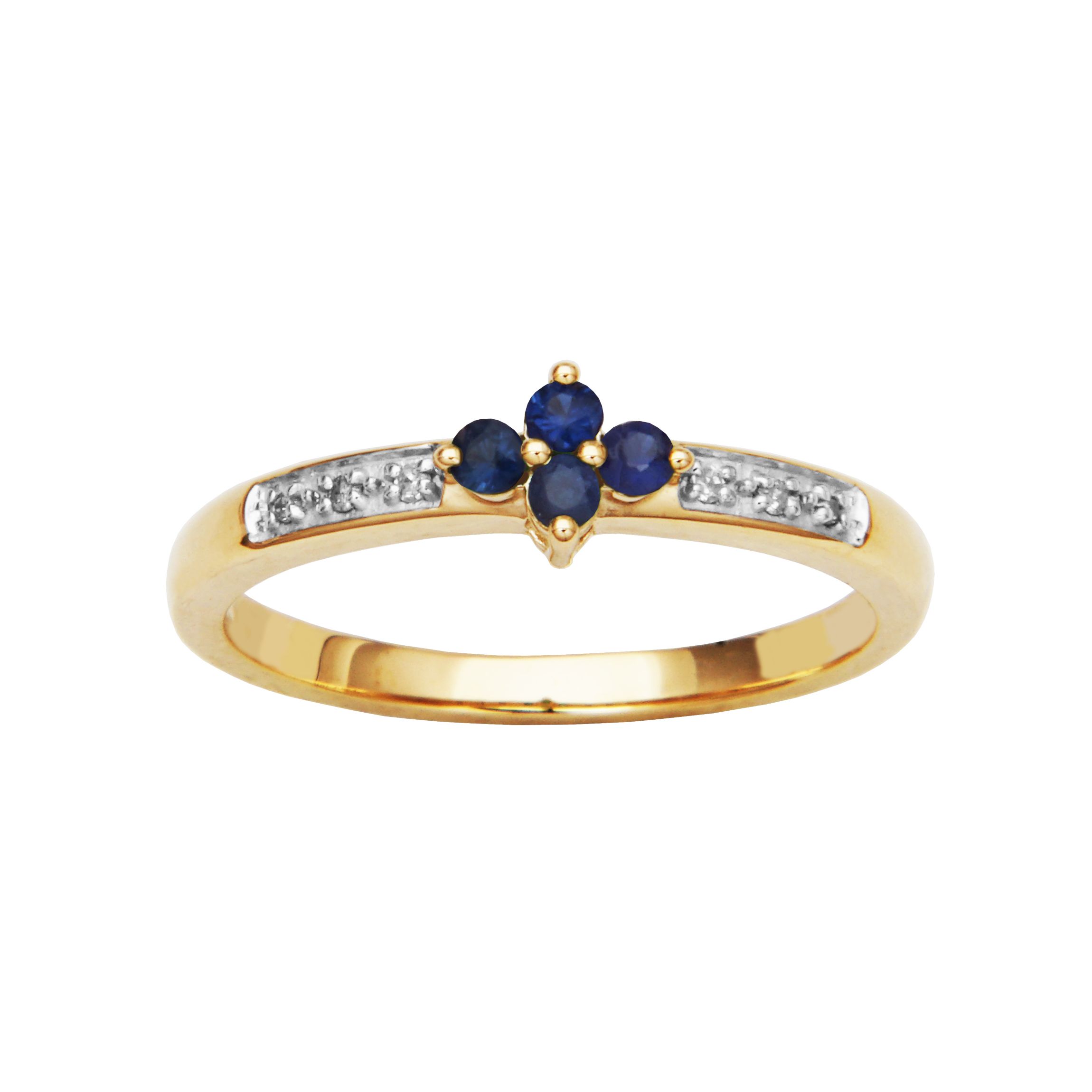 10k Yellow Gold Genuine Blue Sapphire Diamond Accent Clover Cluster Band Ring