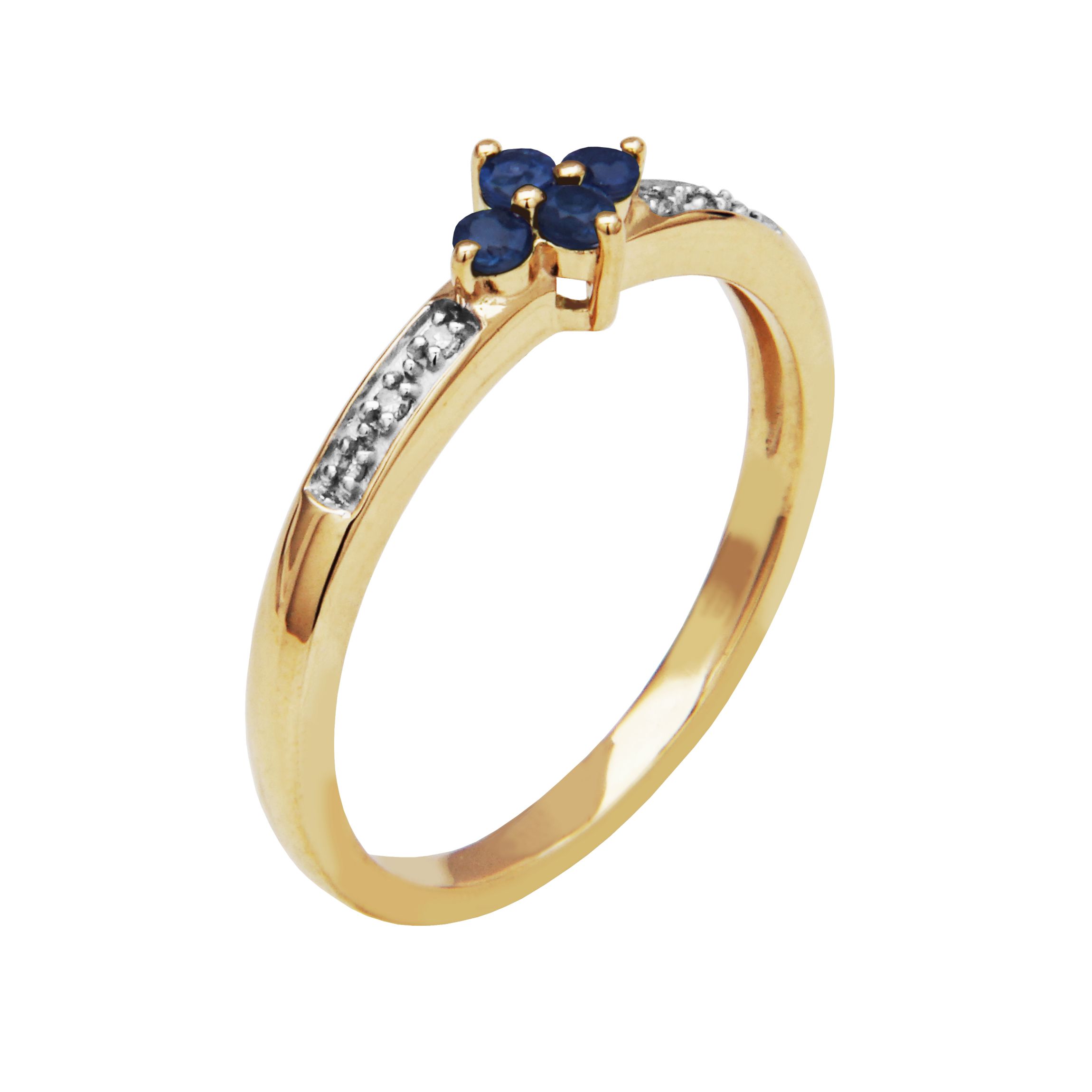 10k Yellow Gold Genuine Blue Sapphire Diamond Accent Clover Cluster Band Ring