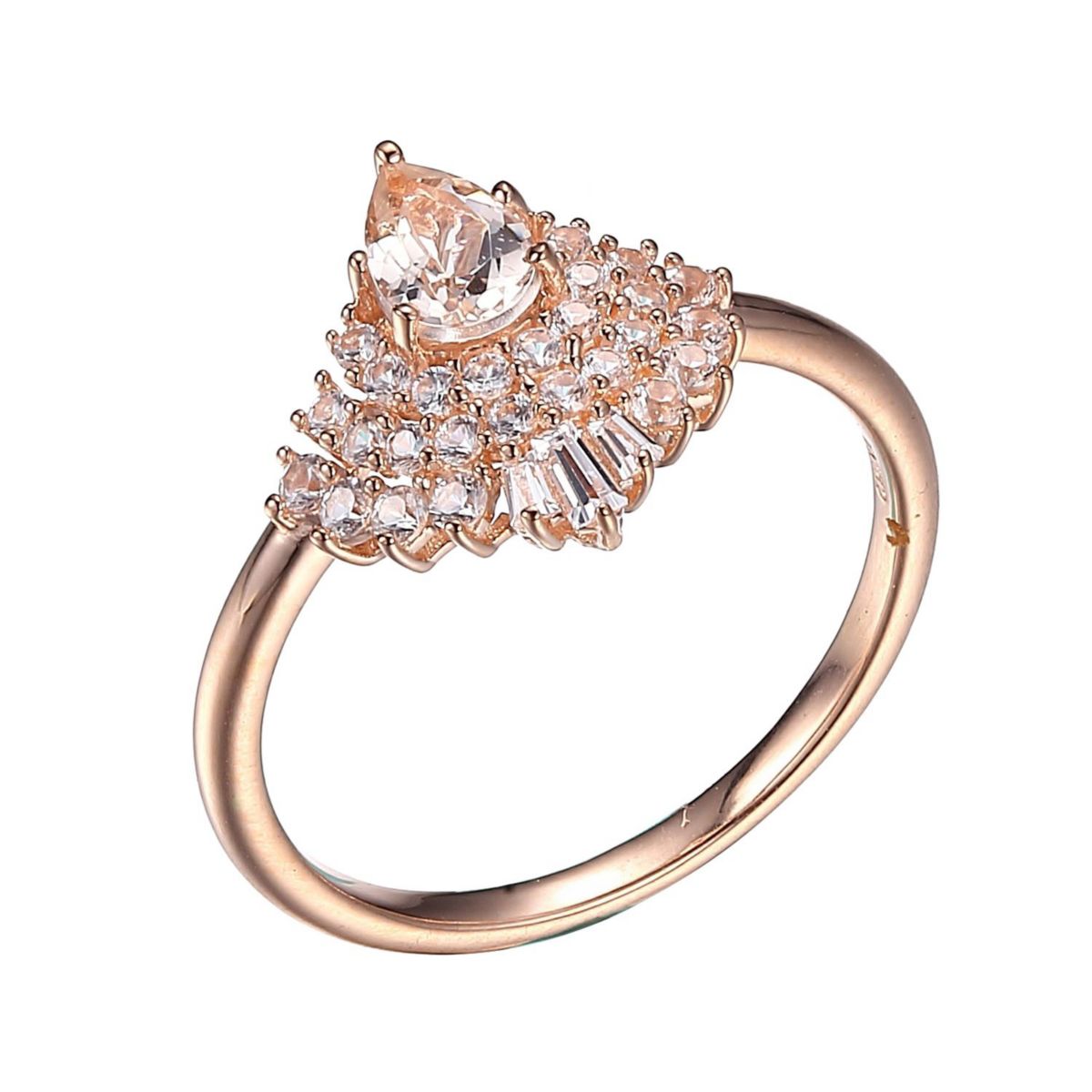 Lab Created 10k Rose Gold Genuine Morganite and Created White Sapphire Pear Demi-Halo Ring