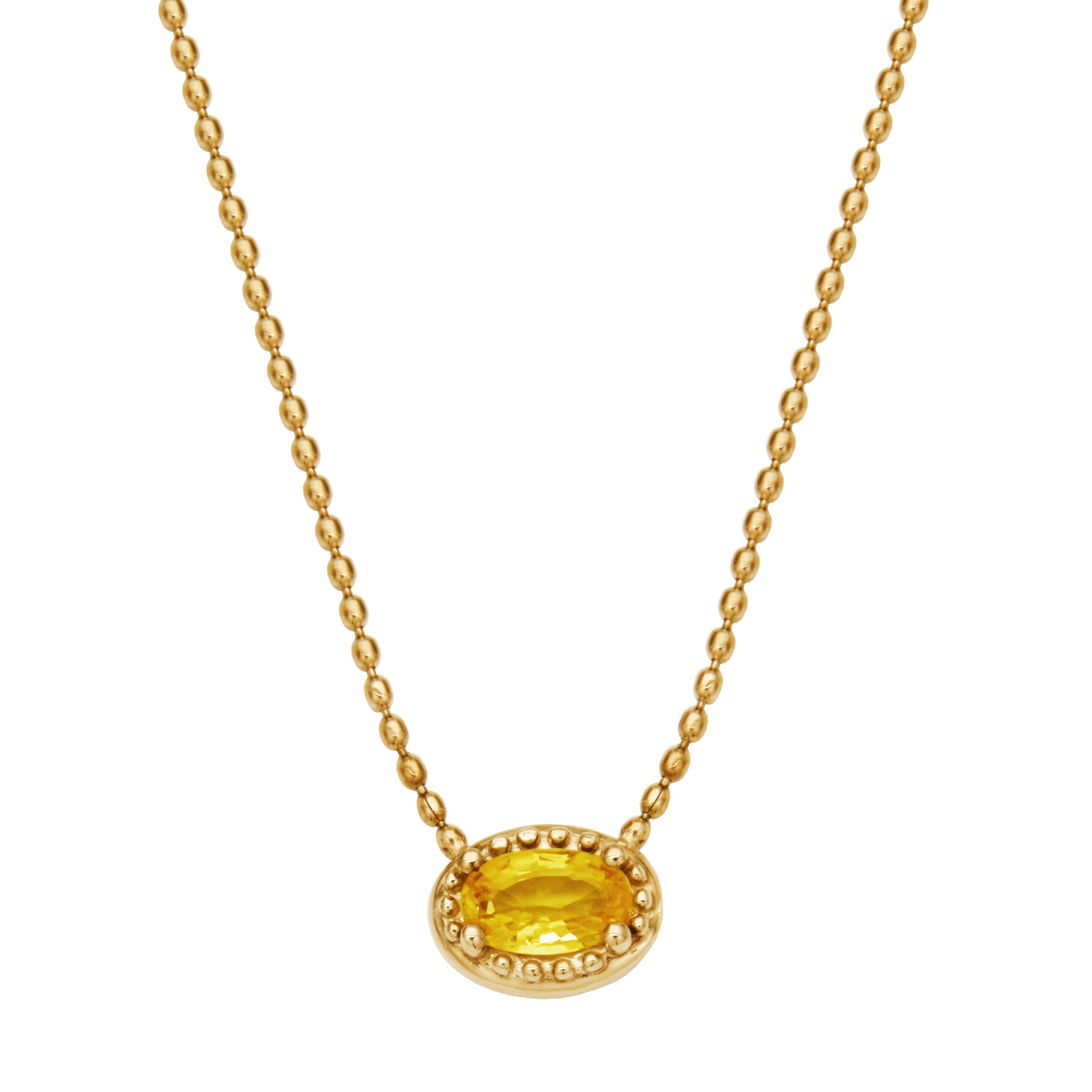 10k Yellow Gold Horizontal Genuine Pink or Yellow Sapphire Pendant Necklace