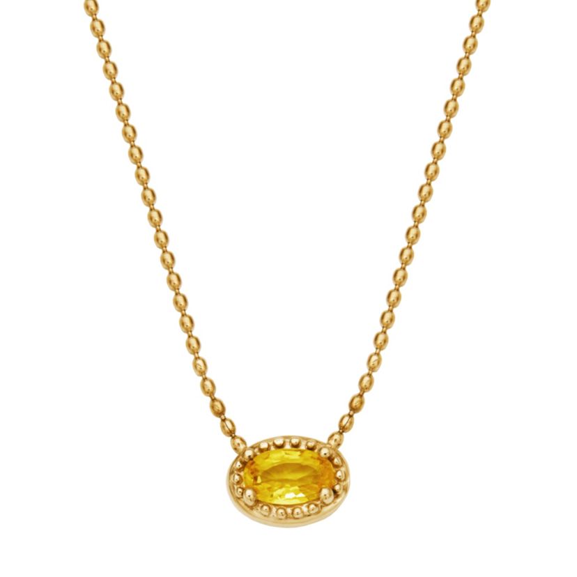 10k Yellow Gold Horizontal Genuine Pink or Yellow Sapphire Pendant Necklace