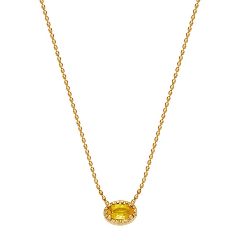 10k Yellow Gold Horizontal Genuine Pink or Yellow Sapphire Pendant Necklace