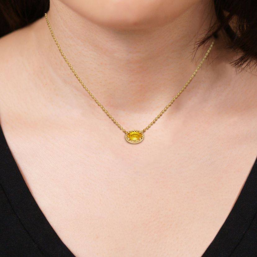 10k Yellow Gold Horizontal Genuine Pink or Yellow Sapphire Pendant Necklace