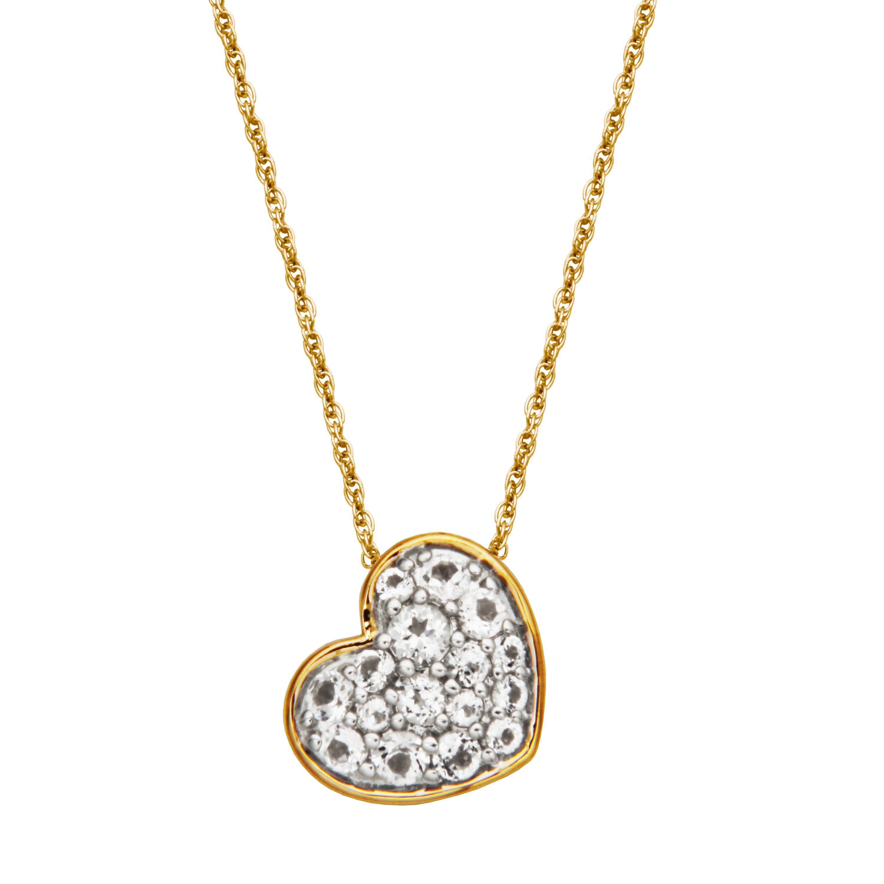 10k Yellow Gold Genuine Gemstone Pave Heart Drop Pendant Necklace