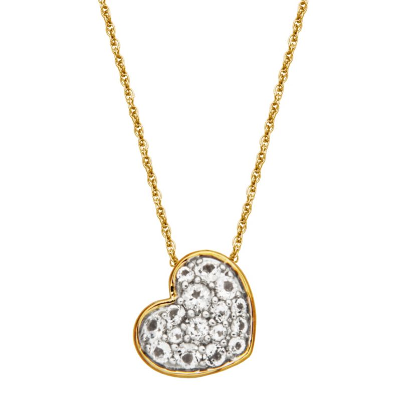 10k Yellow Gold Genuine Gemstone Pave Heart Drop Pendant Necklace