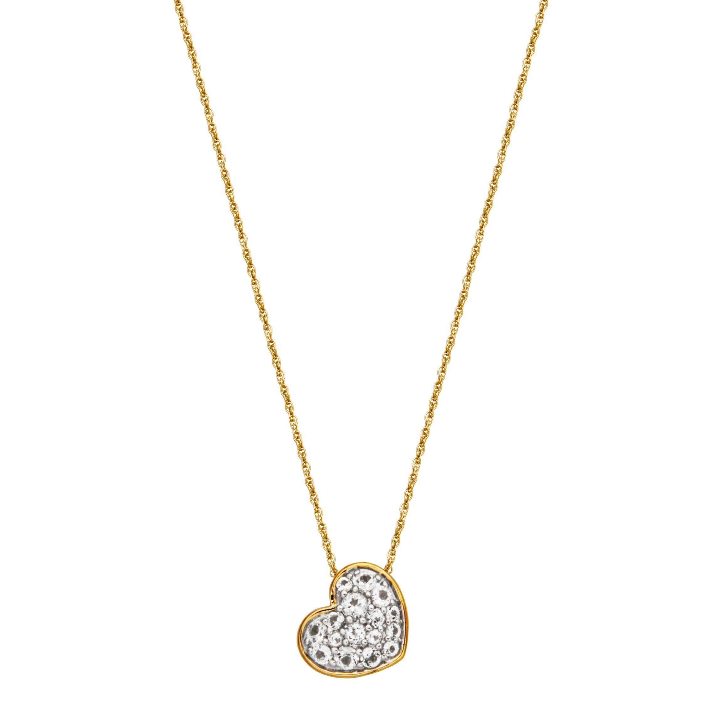 10k Yellow Gold Genuine Gemstone Pave Heart Drop Pendant Necklace