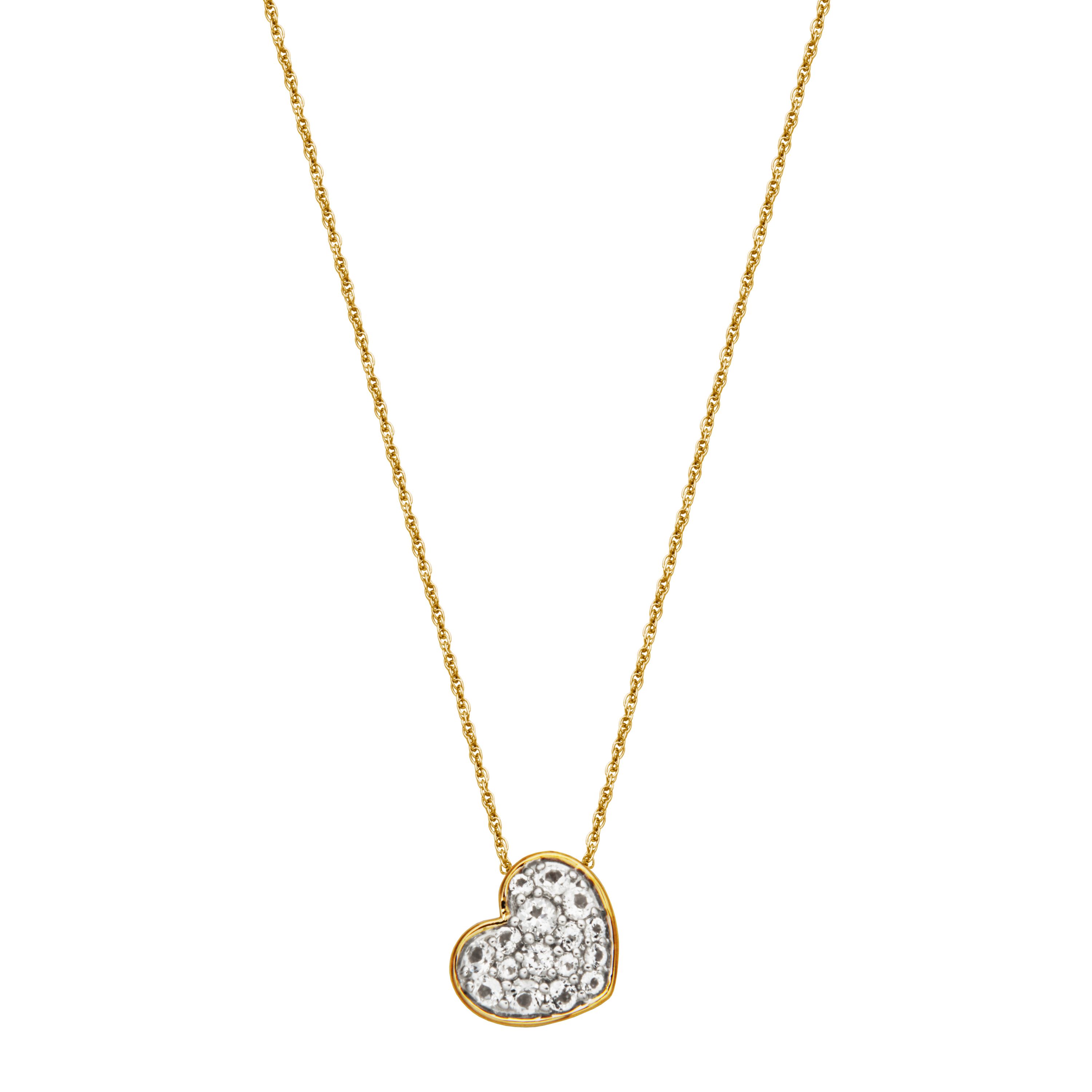 10k Yellow Gold Genuine Gemstone Pave Heart Drop Pendant Necklace