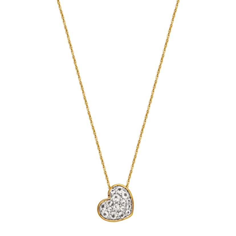 10k Yellow Gold Genuine Gemstone Pave Heart Drop Pendant Necklace