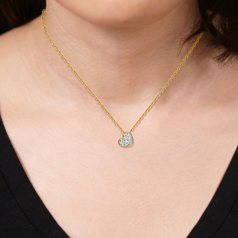 10k Yellow Gold Genuine Gemstone Pave Heart Drop Pendant Necklace