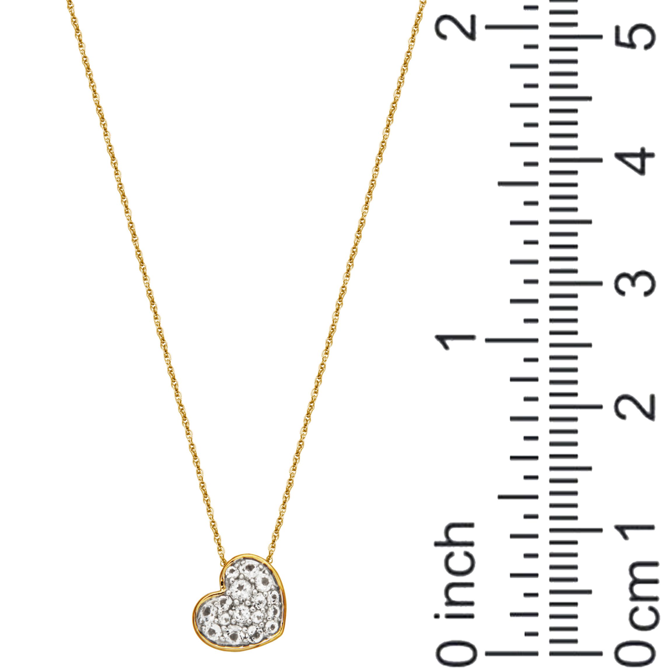 10k Yellow Gold Genuine Gemstone Pave Heart Drop Pendant Necklace
