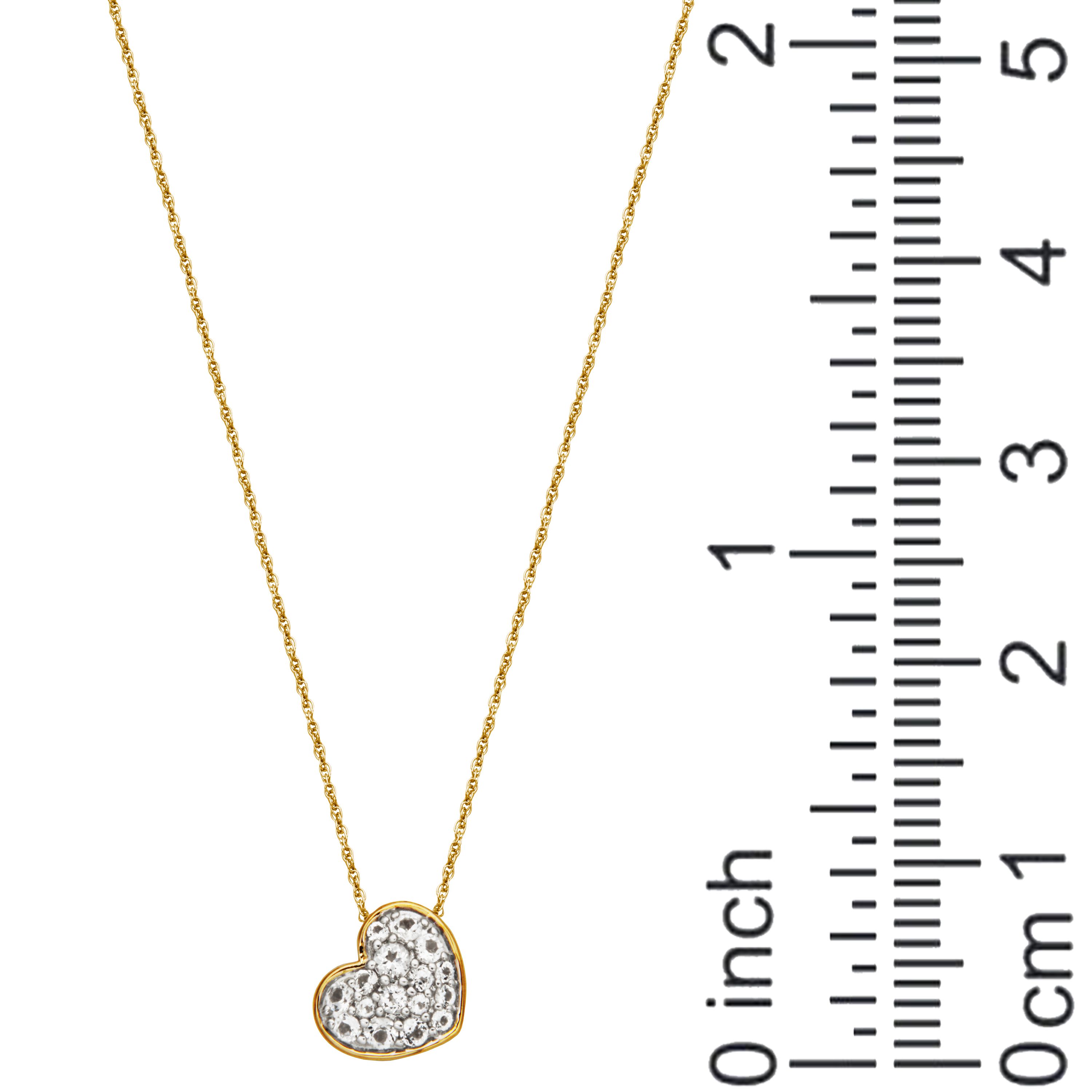 10k Yellow Gold Genuine Gemstone Pave Heart Drop Pendant Necklace