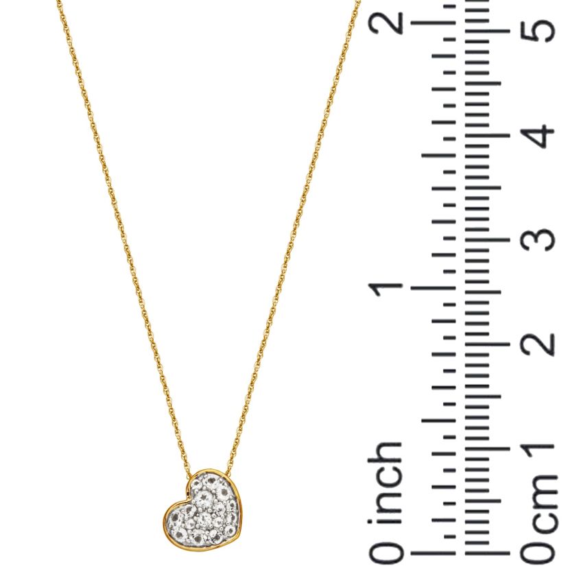 10k Yellow Gold Genuine Gemstone Pave Heart Drop Pendant Necklace